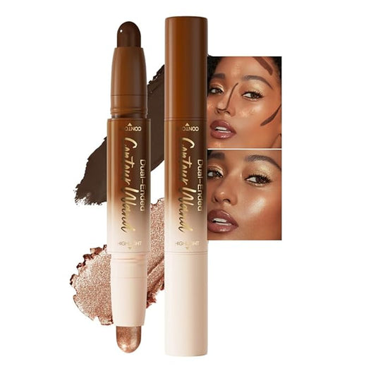 evpct Black Cocoa & Bronzer Shimmer Cream Contour Stick Face Body Makeup Dual Ended, no Transfer Waterproof 2 in 1 Cream Concealer Stick Contouring Makeup, Nose Contour Bronzer Sticks Face Highlighter