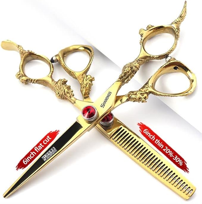 Gold Dragon Professional Hairdressing Scissors - 7/7.5/8 Inch, Gold and Black, 6 Inch 3-Piece Set