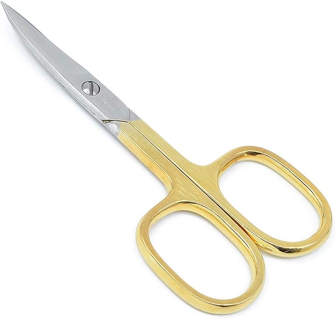 CS02 3 1/2" Professional Hypoallergenic Gold Plated Manicure & Pedicure Sharp Curved Nail Cutting Scissors. Made of Durable Stainless Steel in Solingen, Germany