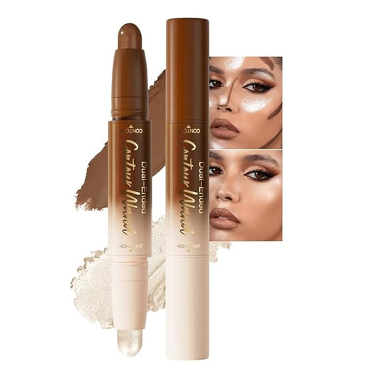 evpct Nuetral Nude & Silver Shimmer Cream Contour Stick Face Body Makeup Dual Ended, no Transfer Waterproof 2 in 1 Cream Concealer Stick Contouring Makeup, Nose Contour Bronzer Sticks Face Highlighter