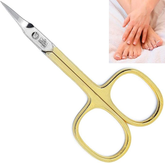 CS04 Professional Nail Cuticle Scissors, Hypoallergenic Gold Plated Sharp Curved Manicure Pedicure Grooming for Finger and Toe Nail Care. Made of Stainless Steel in Solingen, Germany