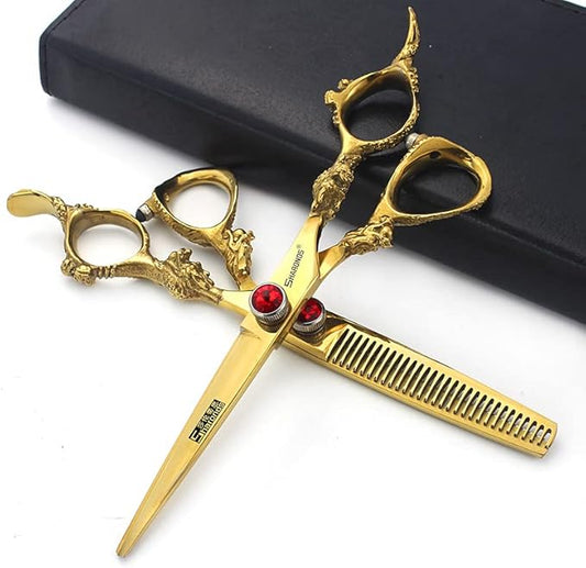 Professional Japanese Hair Scissors - 440C Stainless Steel/Rose Razor With Scissors Bag Gift (6-Inch 2pc-A)