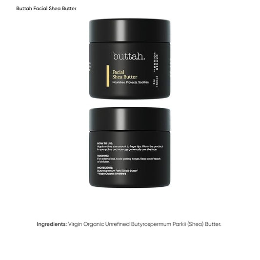 Buttah Skin Facial Shea Butter 2oz - Organic Whipped Virgin Raw Moisturizer for All Skin Tones - Hydrating & Natural