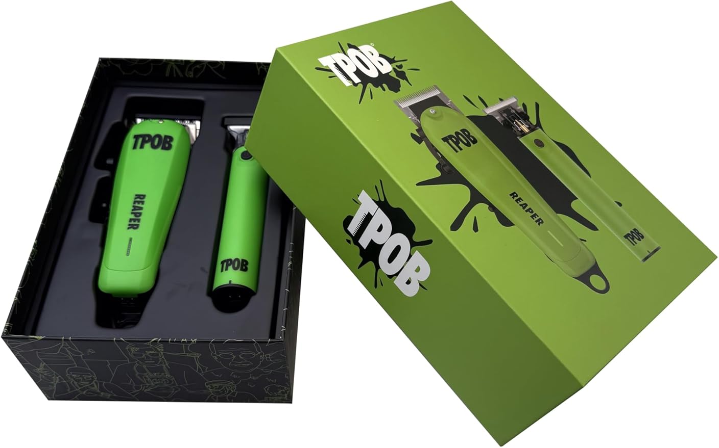 TPOB Slime 2 Ghost Black Clipper Trimmer Set Barber Hair Clippers for Men 6800 RPM with Rubber Case (Green)