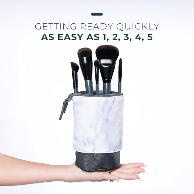 Rose and Ben Beauty Essential 5 Piece Makeup Brush Set and Travel Case | Professional Eye and Face Brushes for Liquid, Cream and Powder Formulas | Cruelty Free