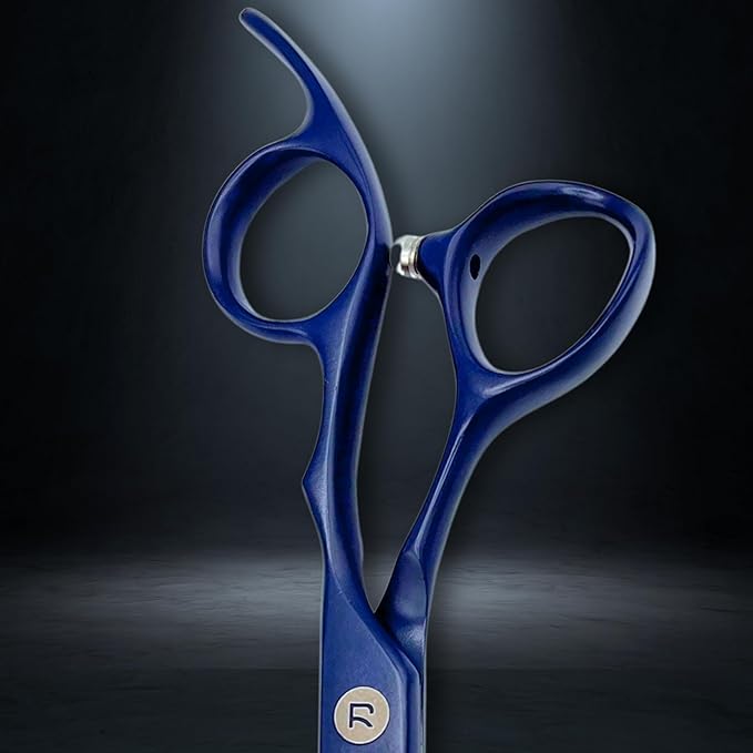 6" Blue Professional Hair Cutting Scissors - 440C Steel With Blue Titanium Finish - Convex Blade - For Stylists and Barbers