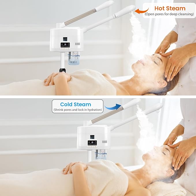 2 in 1 Hot and Cold Facial Steamer,Professional Face Steamer on Wheels for Beauty Salon, Spa or Home Use