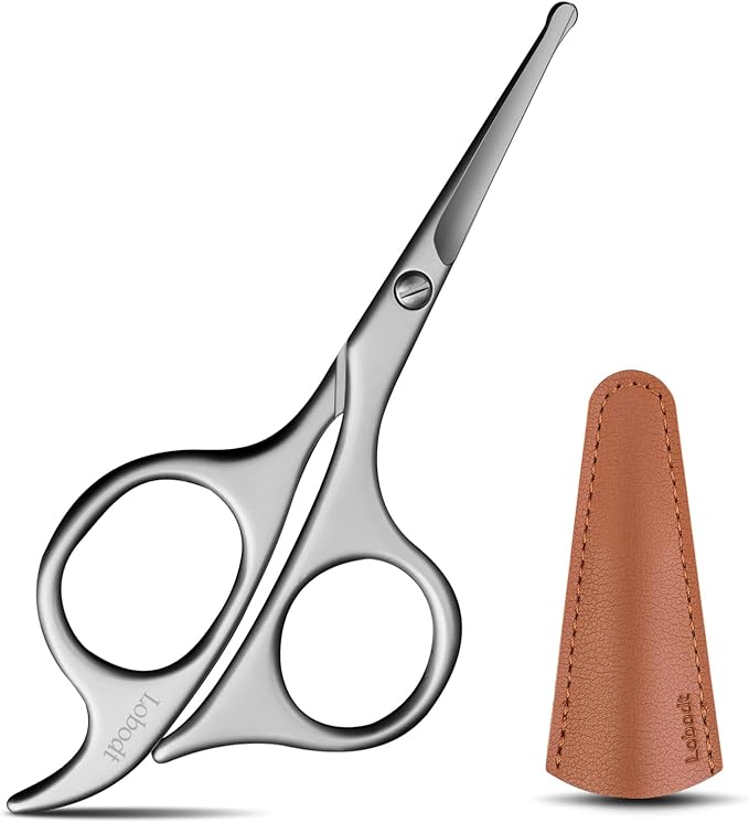 4.7-inch small nose hair scissors, round head, for trimming facial hair, ear hair, eyebrows, eyelashes, bathroom, suitable for both men and women, personal care and beauty (matte silver)