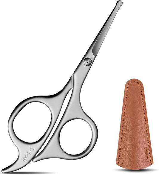 4.7-inch small nose hair scissors, round head, for trimming facial hair, ear hair, eyebrows, eyelashes, bathroom, suitable for both men and women, personal care and beauty (matte silver)