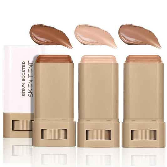 3 Pcs Beauty Balm Serum Boosted Skin Tint Foundation Stick Solid Tinted Moisturizing Serum Contour Stick for Flawless, Sheer to Medium Coverage, Radiant & Dewy Finish, Face Tinted Foundation(3# 5# 6#)
