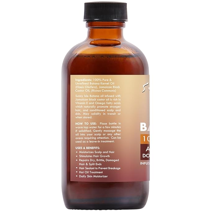 Sunny Isle Batana Oil Infused with Jamaican Black Castor Oil 4oz | Anti-Thinning Double Growth Formula