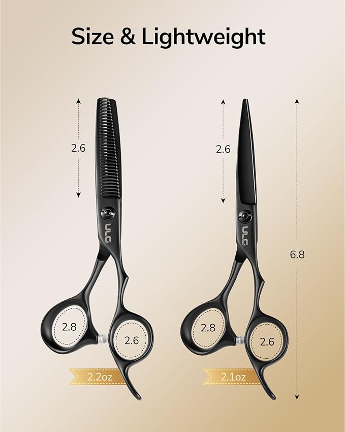 ULG Hair Cutting Scissors Set 2-Pack Haircut Shears and Hair Thinning Scissors Ergonomic Handle Lightweight Hairdressing Shears for Home and Salon Use, Matte Black