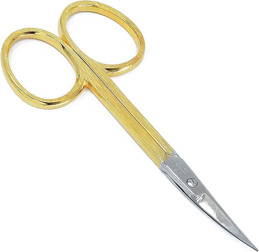CS05 Professional Nail Cuticle Scissors, Hypoallergenic Gold Plated Sharp Curved Manicure Pedicure Grooming for Finger and Toe Nail Care. Made of Stainless Steel in Solingen, Germany