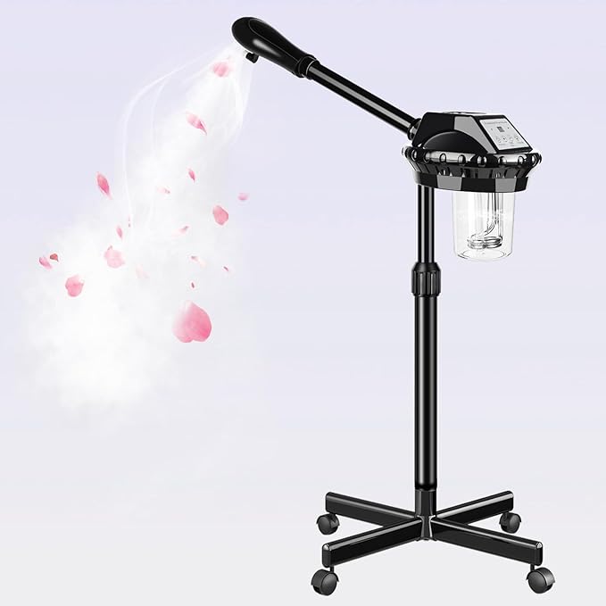 Facial Steamer, Poressional Facial Steamer on Wheels with Timer Function, Ozone Face Steamer for Spa, Salon and at Home Use