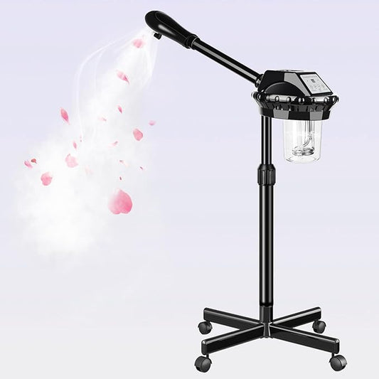 Facial Steamer, Poressional Facial Steamer on Wheels with Timer Function, Ozone Face Steamer for Spa, Salon and at Home Use