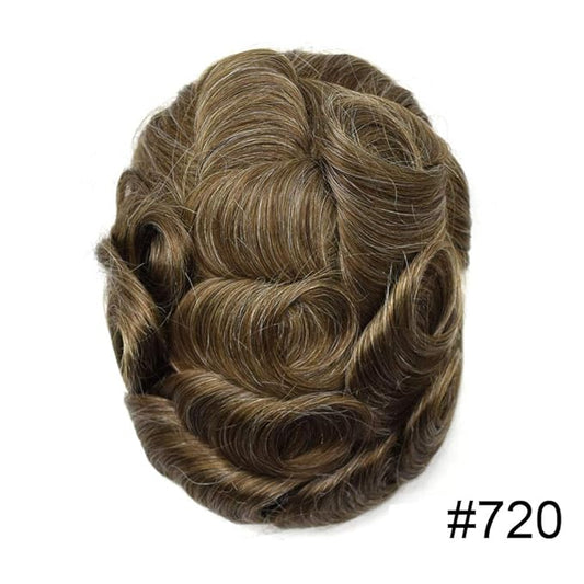 FACE MIRACLE Hair System for Men French Lace Mens Toupee Human Hair Replacement System Lace with PU Toupee for Men Male Hair Piece Wigs 8"X10" #720 7# VERY LIGHT BROWN WITH 20% SYNTHETIC GREY