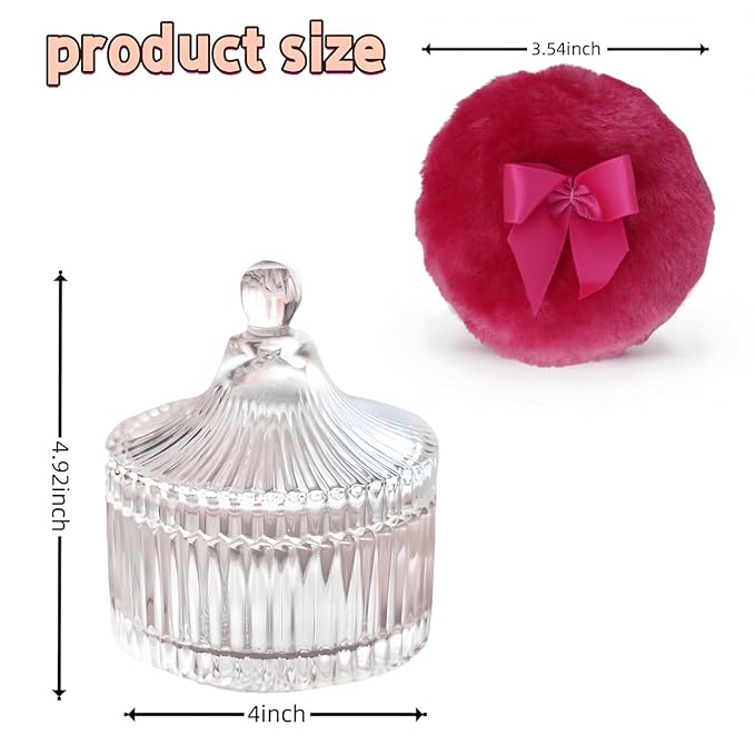 2 Pcs Large Body Powder Puff and Container Powder Container with Puff Powder Puff Crystal Container Soft Washable Reusable Velour Face Body Glitter Powder Puff Wet Dry Makeup (Amber Simple)