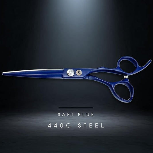 6" Blue Professional Hair Cutting Scissors - 440C Steel With Blue Titanium Finish - Convex Blade - For Stylists and Barbers