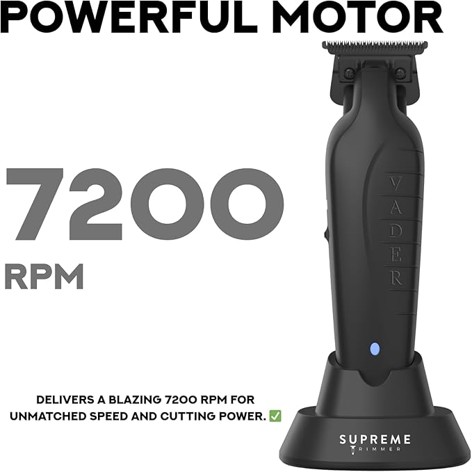 Supreme Trimmer Vader ST3778 – Professional Cordless Barber Liner | 210 Min Runtime, 7000 RPM Motor, Zero Gap DLC T-Blade, USB-C Fast Charging | Beard, Hair & Body