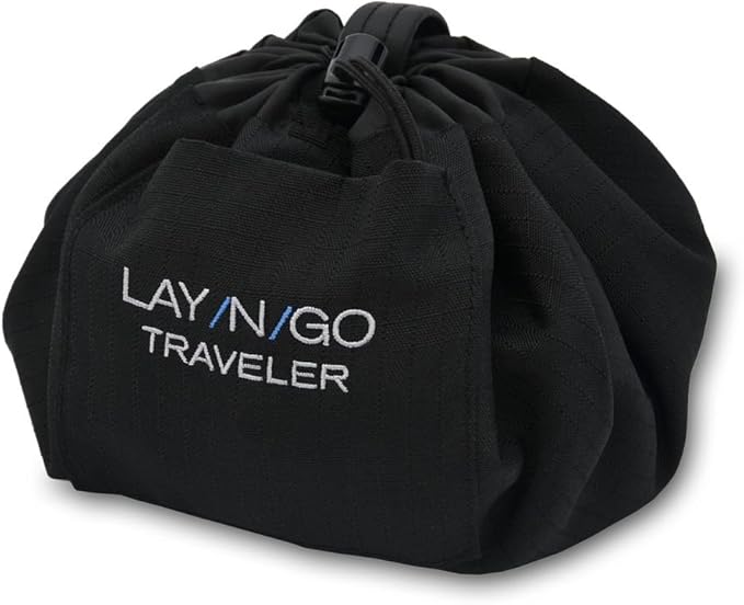 Lay-n-Go Drawstring Toiletry Bag - Water-Resistant 4-In-1 Lay Flat Toiletry Bag - Durable, Easy-To-Clean Travel - For Men & Women - Machine Washable & Compact (20", Black)