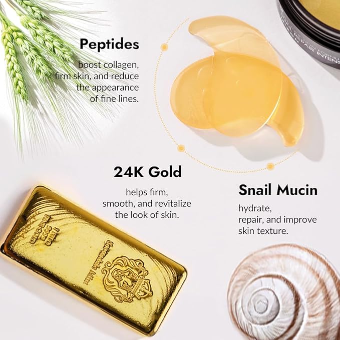 MIZON Under Eye Patches for Puffy Eyes & Dark Circles, 24K Gold & Snail Mucin, 60 Pcs – Anti-Wrinkle Collagen & Peptide Formula – Moisturizing Korean Eye Mask for Elasticity