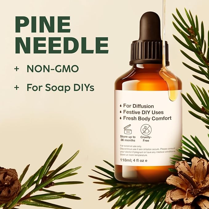 KUKKA Pine Needle Essential Oils - 4 Fl Oz - for Hair, Skin, Diffuser, Aromatherapy & DIY Soap Making Scent