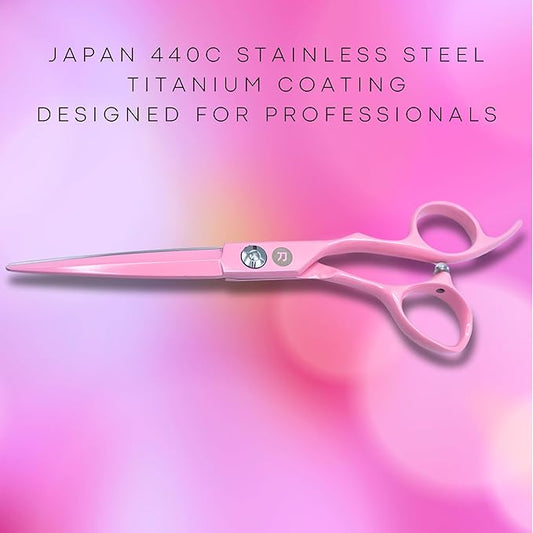 6" Pink Hair Cutting Shears - Titanium Finish - Professional Use - 440C Japanese Steel