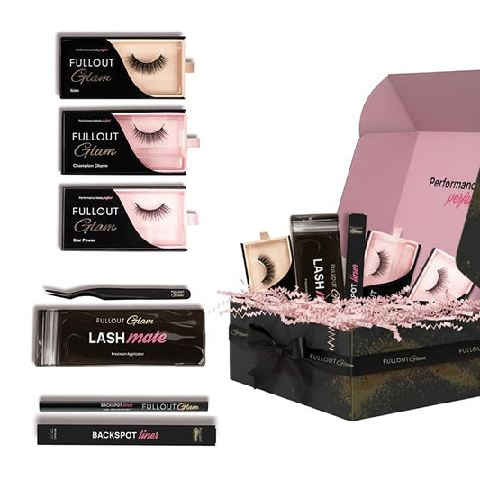 Full Out Glam Magnetic Eyelashes and Eyeliner Kit - Contains 3 Styles of Reusable Magnetic Lashes, LashMate Applicator, BackSpot Liner - Easy to Wear, No Glue Needed, Performance Gift Set