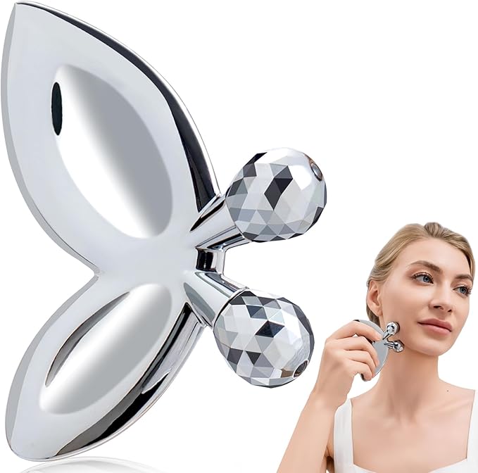 Stainless Steel Gua Sha Facial Tools,3D Butterfly Facial Roller for Women,2-in-1 Guasha Tool for Face Eye Skin Tightening,Body Gua Sha Tool for Lymphatic Drainage&Acupressure
