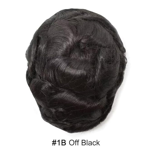 FACE MIRACLE Toupee for Men French Lace Hairpiece Human Hair Replacement System Skin PU Mens Toupee V-Looped Front Hair Piece 6"X8" #1B Off Black-120% medium light to medium density