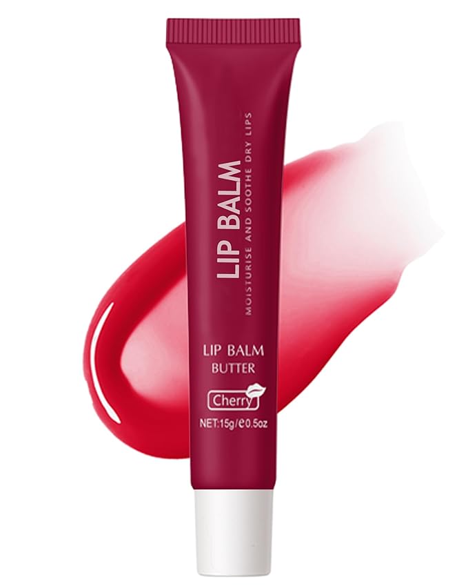 Lip Balm Butter Chrrey, Hydrating Tinted Butter Lip Gloss,Clear Lip Mask Lip Care Moisturizer, Smooth Lip Treatment Balm,Non-Sticky Jelly Glow Reviver Fat Lip Oil,Christmas Makeup Gift for Women-05