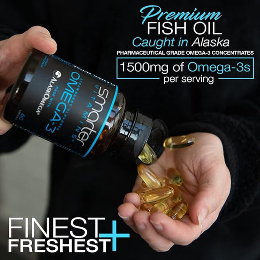 (5 Pack) Smarter Omega 3 Fish Oil, Berry Flavor, Burpless, Tasteless, 2000mg, Potent Triple Strength DHA EPA Brain Omega-3, Made with AlaskOmega®