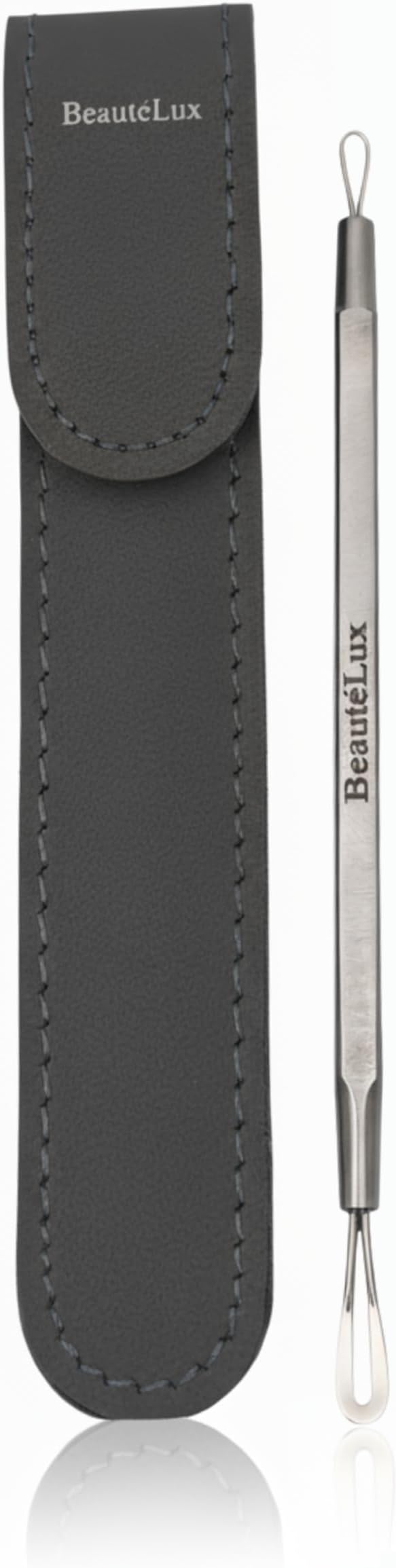 Blackhead Removal Tool, 2-in-1 Acne Extractor Tool - Stainless Steel Blackhead/Whitehead Remover for Face/Nose, Grey Leather Pouch