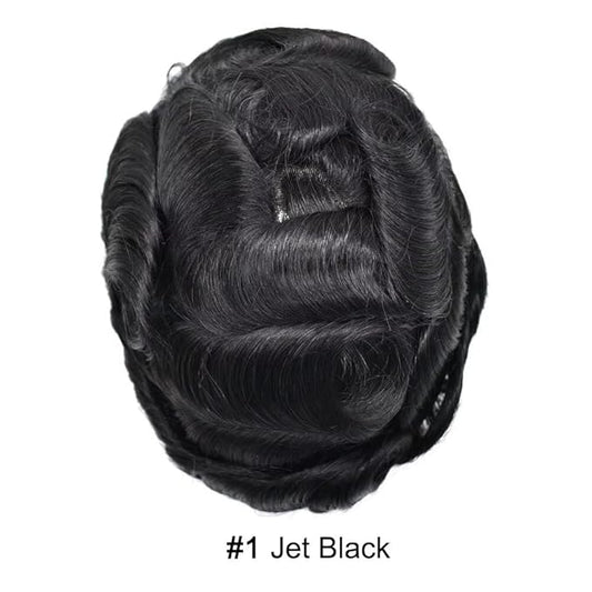 FACE MIRACLE Lace Front Mens Toupee Human Hair System Swiss Lace Center Toupee for Men Thin Skin PU Around Hair Replacement System V-Looped Mens Hair Wig Units 6"X9" 1#JET BLACK
