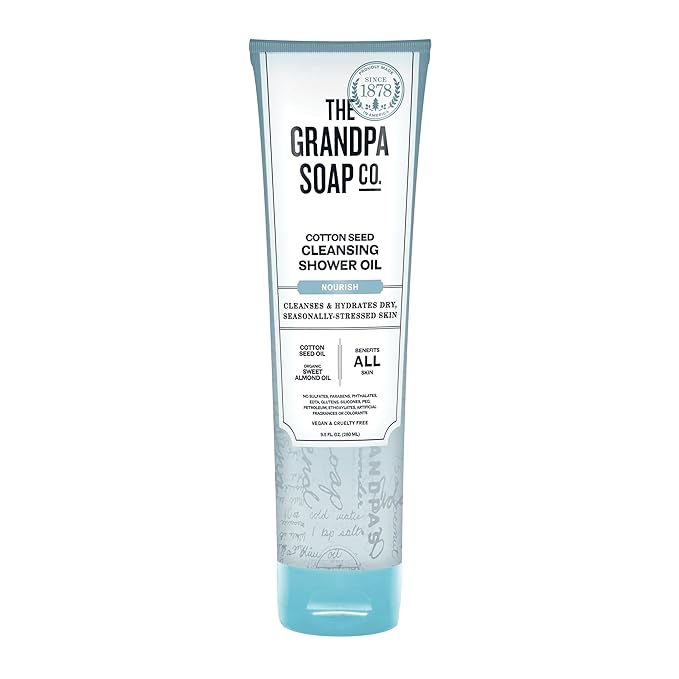 The Grandpa Soap Company Cottonseed Oil Body Wash Cottonseed + Organic Sweet Almond Oils | Clean, Vegan & Cruelty Free Formula | Nourishing Body Soap for Sensitive Skin | 9.5 Fl. Oz. Tube