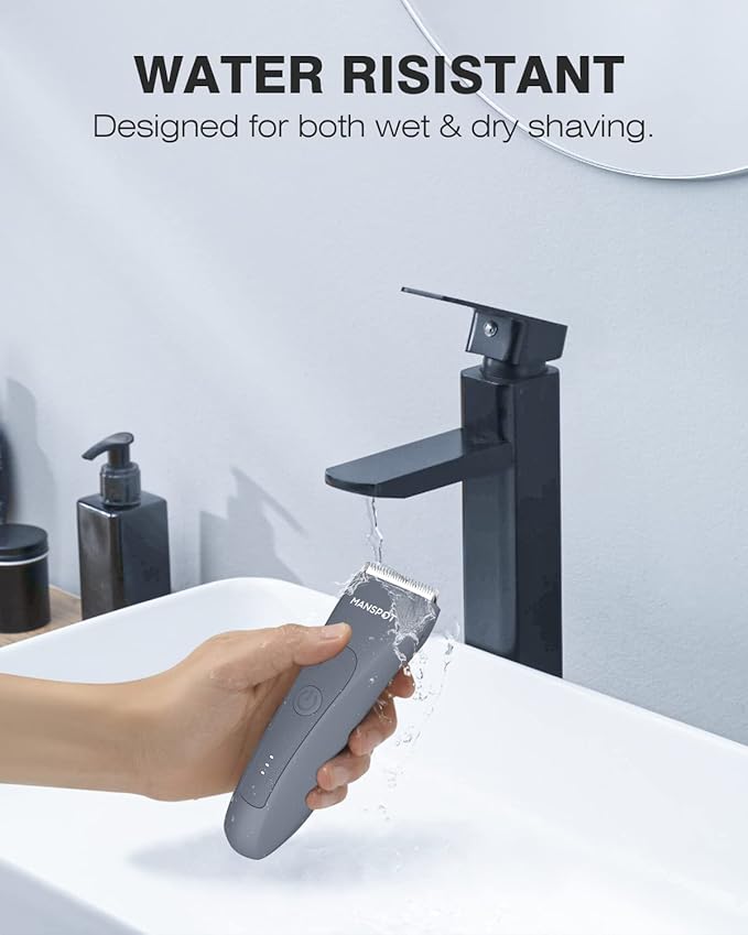MANSPOT Electric Groin Hair Trimmer Hair Finishing Trimmers, Men's Shaving & Grooming Sets Kit with 4 Guards and Replaceable Ceramic Blade Heads,Waterproof Wet/Dry Trimmer,90 Minutes Shaving Tools