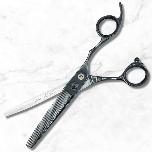 Black Hair Thinning Shears for Professional Barbers and Hairdressers - Japanese Steel - Designed for Salon Use (Katana)