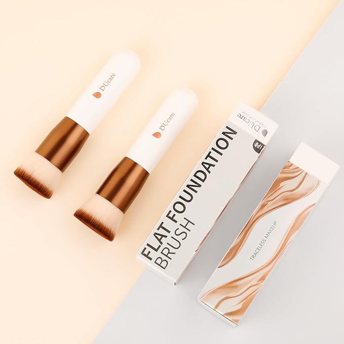 DUcare Foundation Brush 2pcs Flat Top Kabuki Self Tanner Brush Synthetic Professional Makeup Brush Liquid Blending Mineral Powder Buffing Stippling Makeup Tools
