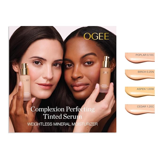 Ogee Complexion Perfecting Liquid Foundation - Lightweight Tinted Moisturizer For Face (Poplar 0.10C - Fair, White-Pink Undertones) - with Vitamin C & Jojoba Oil - Certified Organic & Made in USA