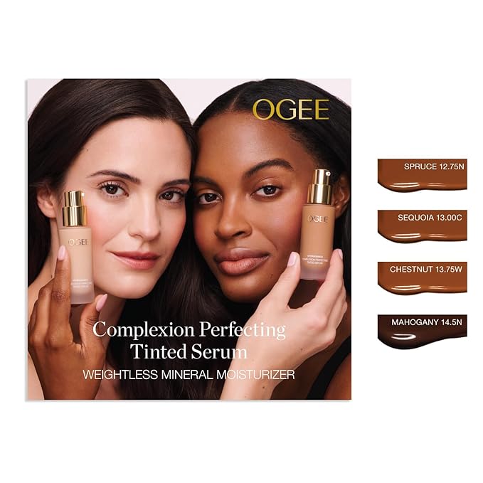 Ogee Complexion Perfecting Liquid Foundation - Lightweight Tinted Moisturizer For Face (Sequoia 13.0C - Deep Auburn, Copper Undertone) - with Vitamin C & Jojoba Oil - Certified Organic & Made in USA