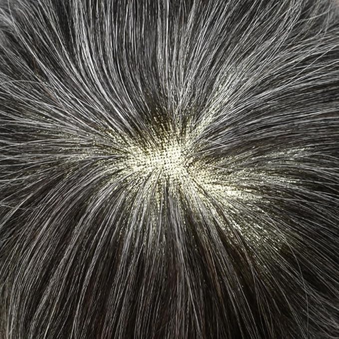 Mens Toupee Human Hair Piece French Lace Toupee for Man Hair System Indian Human Hair Replacement Systems V-Looped PU Front Hairpieces 7"X9" #1B30 1B# OFF BLACK WITH 30% SYNTHETIC GREY