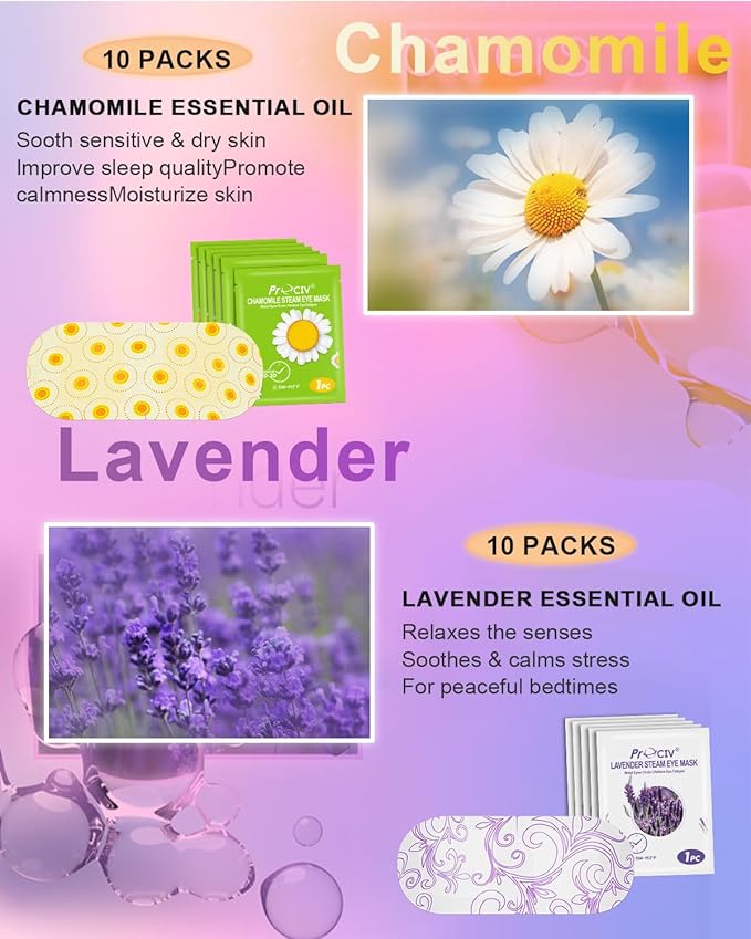 ProCIV 20 Packs Steam Eye Masks, Warming Eye Masks for Dark Circles, Disposable Self-heating Hot Eye Mask Soothing Headache, Dry Eyes, Heating Eye Mask for Stress Eye Fatigue Relief