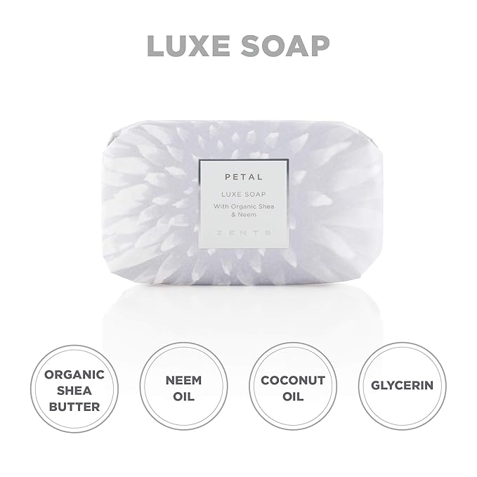 Zents Triple-Milled Luxe Bar Soap (Petal Fragrance) | Moisturizing Soap with Organic Shea Butter | Gentle Hand & Body Wash | Nourishes & Softens Skin | 5.7 oz