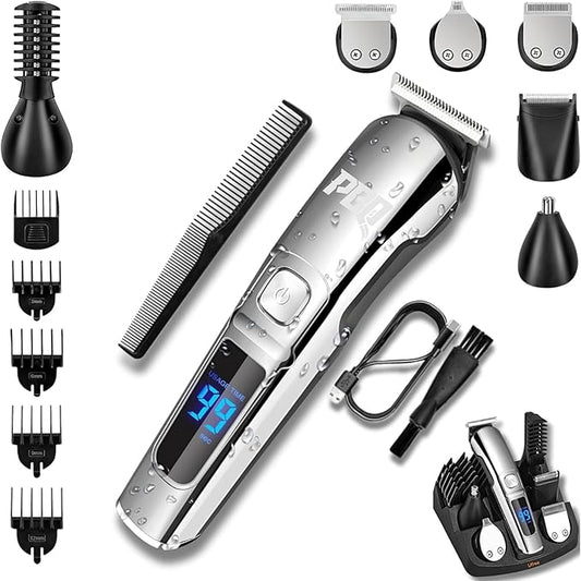Trimmer for Men Features Waterproof Electric Razor for Your Needs Including Nose, Body, Face and Mustache, Cordless Hair Clippers Shavers for Men Grooming Kit, Silver Color
