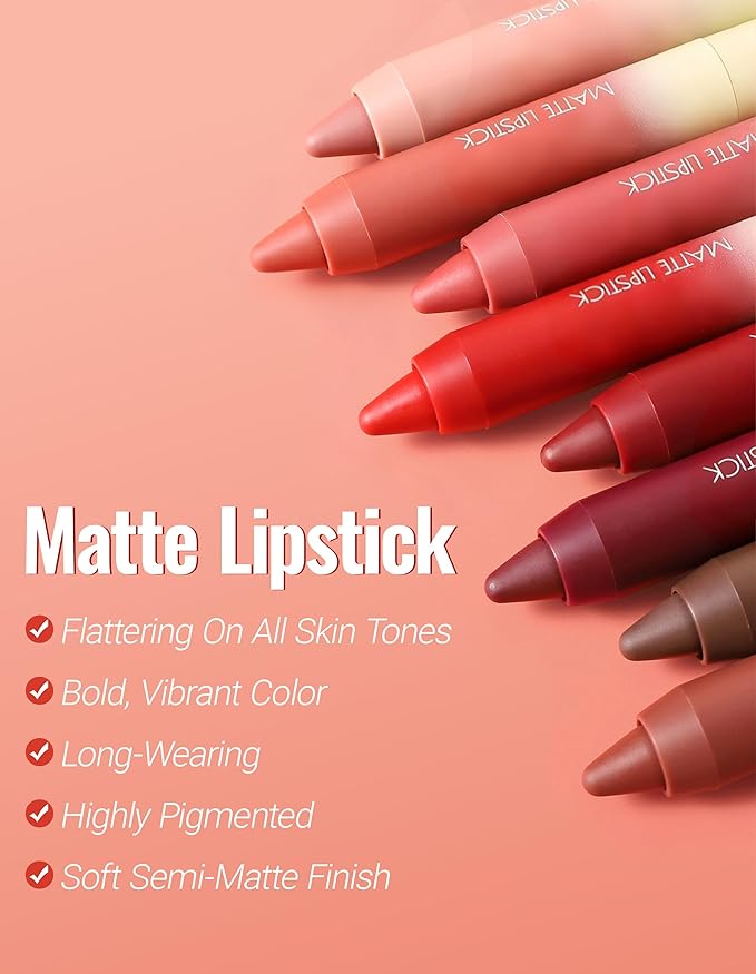 Erinde Matte Lipstick Crayon Set, 4 Colors 24 Hour Long-Lasting Waterproof Velvet Lip Crayons, Dusty Mauve Nude Rosewood Terracotta Red Neutral Lip Liner Pencil for Women Vegan & Cruelty-Free