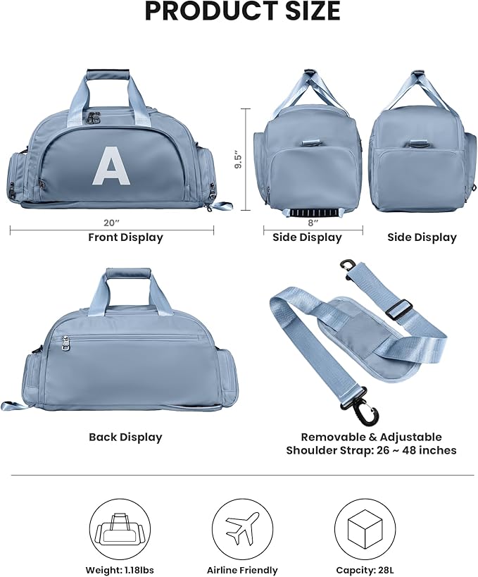 Birthday Gifts for 6 7 8 9 10 11 12 13 Year Old Girls, Initial Gym Bags with Shoe Compartment, Dance Bag for Girls, Monogram Kid Overnight Bags, Small Travel Duffle Tote (Letter C)