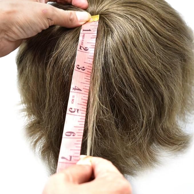 FACE MIRACLE Toupee for Men French Lace Hairpiece Human Hair Replacement System Skin PU Mens Toupee Hair Wigs for Man V-Looped Front Hair Prosthesis 6"X9" 6# LIGHT BROWN