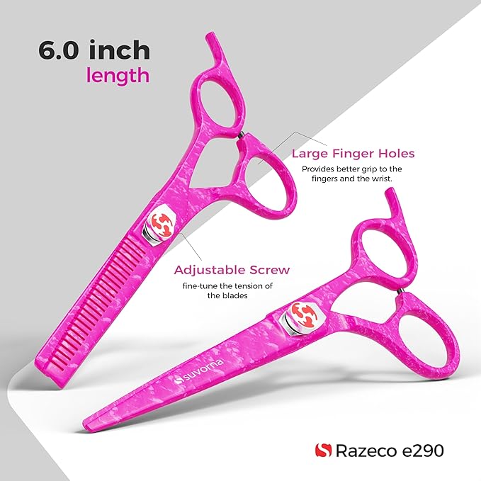 Suvorna Hair Scissors Professional with Thinning Shears for Hair Cutting | 6" Japanese Steel hair cutting scissors | Sharp Barber Scissors for Cutting and Layering | Hair Shears for Women and Men