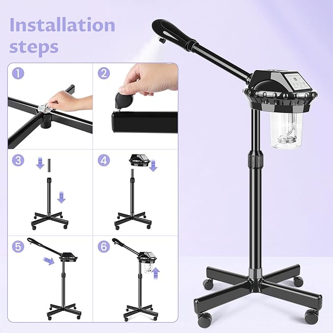 Facial Steamer, Poressional Facial Steamer on Wheels with Timer Function, Ozone Face Steamer for Spa, Salon and at Home Use