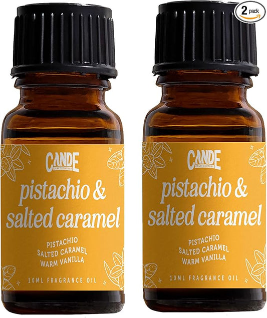 CANDECraftCo Premium Fragrance Oil – Diffuser Oils Fragrances Scented for Home, Candle Soap Making Supplies, Aromatherapy Blends for House (0.34 Fl Oz) (2-Pack, Pistachio & Salted Caramel)